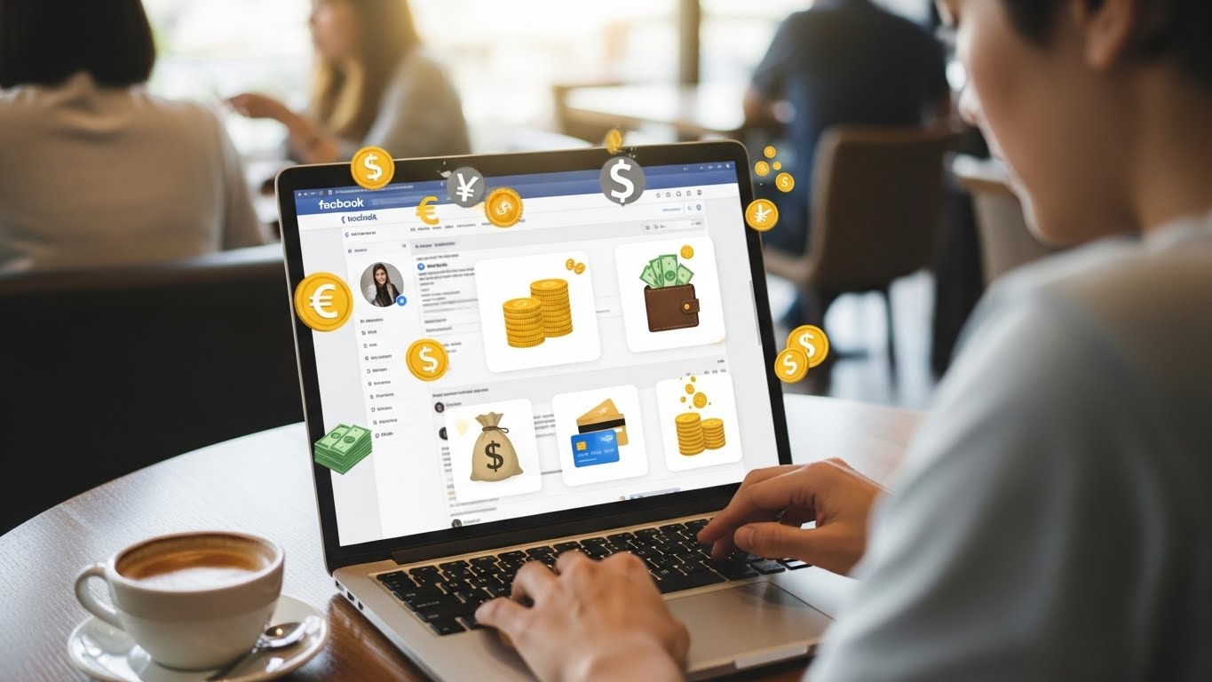 User earning money on Facebook via laptop